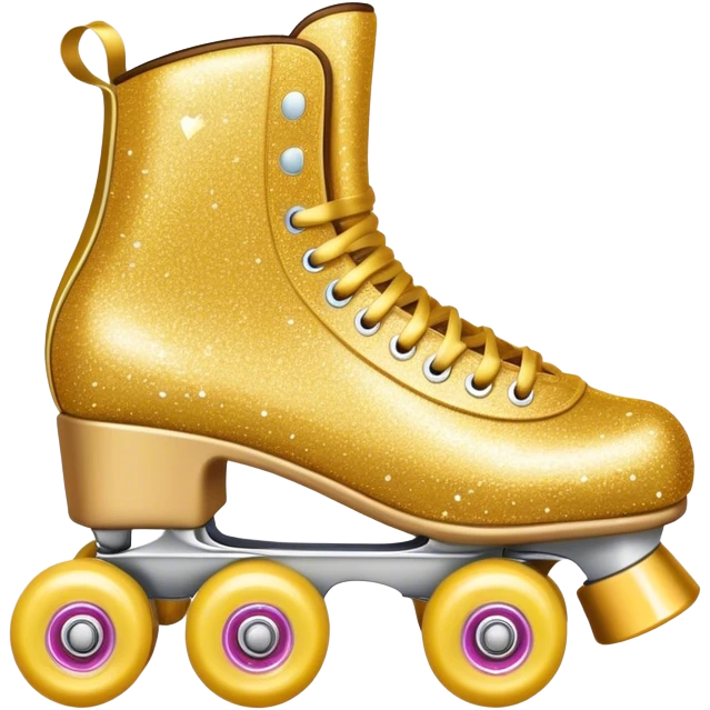 Gold glitter roller skates with hearts  emoji