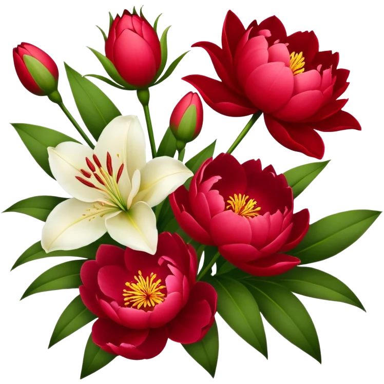 Lilien und rote Pfingstrosen emoji
