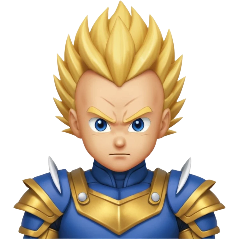 Vegeta in Super Saiyan form, golden spiky hair, intense expression, blue and white armor emoji