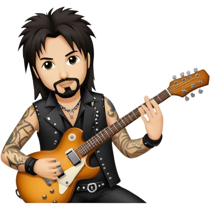 Gitarrist mit schwarz braunem Haar, Kinnbart wie Nikki Sixx emoji