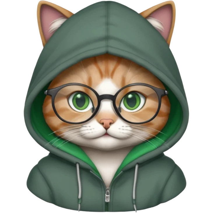 A cat wearing glasses and a hoodie emoji