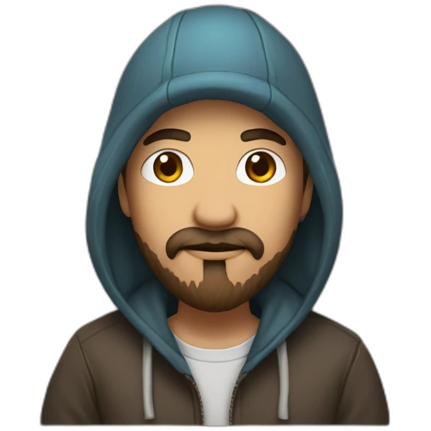 it nerd in hoodie with fisherman beanie and mustache and beard brown hair emoji