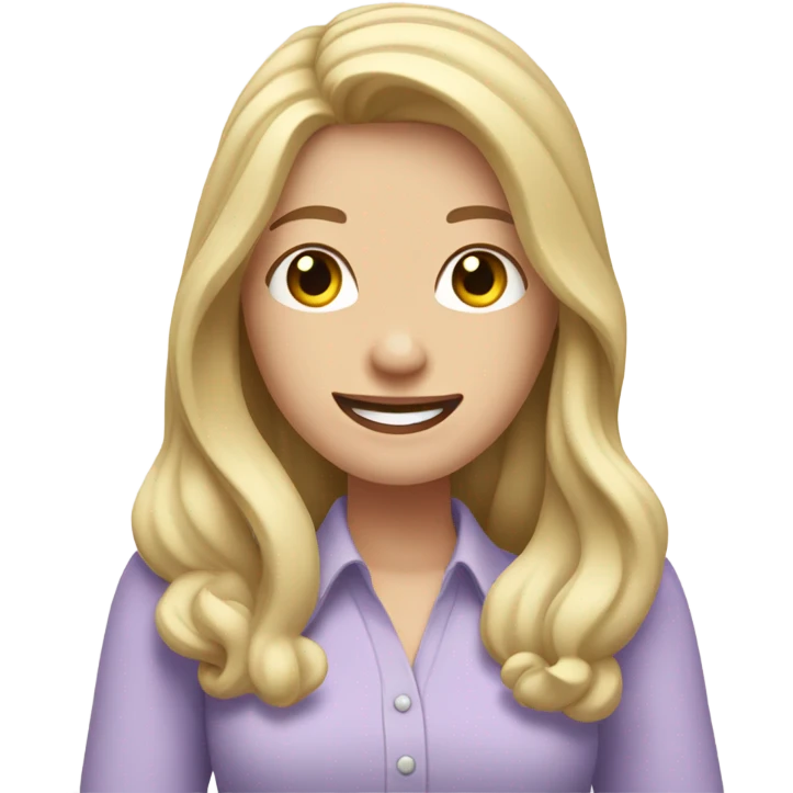 Woman, white skin, pale skin, long hair, blonde hair, wavy hair, lavender shirt, two thumbs up emoji