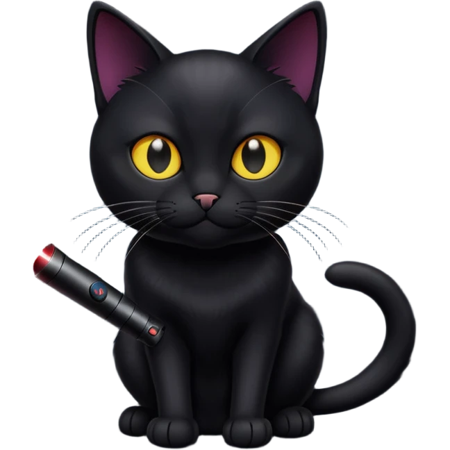 Black cat playing with a laser emoji