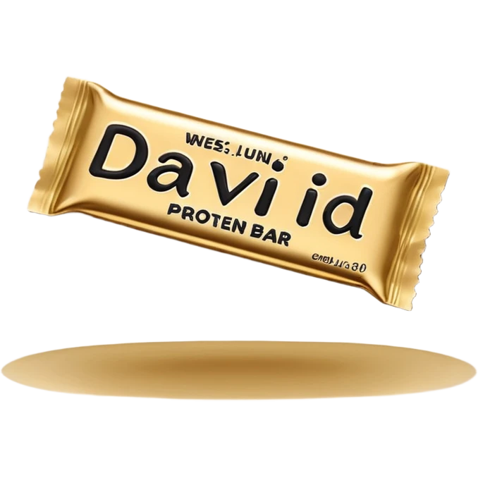 protein bar gold wrapper that says David on it in black font  emoji