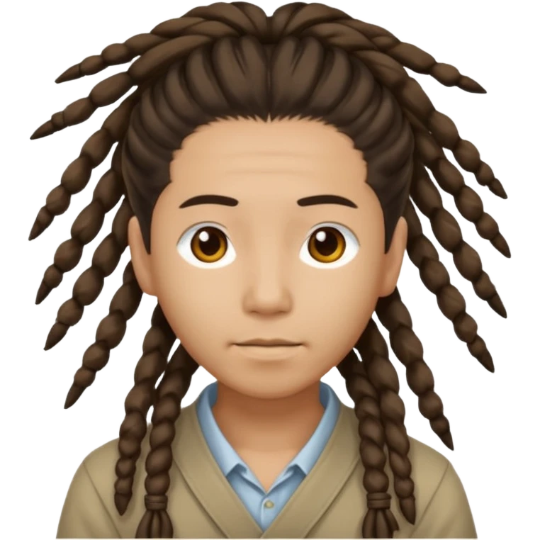 Casual person with tied-back dreadlock, asian emoji
