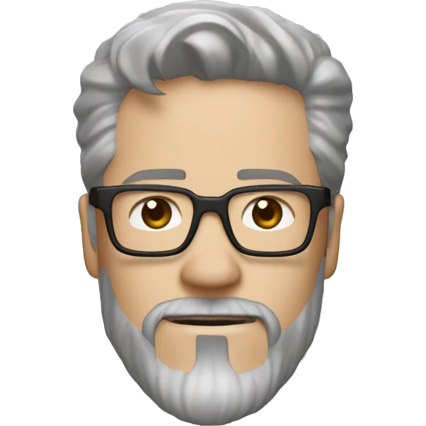 Un homme blanc avec des lunettes de tony stark argentée, avec une barbe de 10cm châtain et les cheveux aussi. les cheveux plus courts sur les tempes emoji