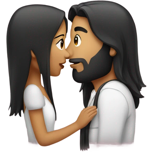 Guy with long black hair kissing Filipina girl emoji