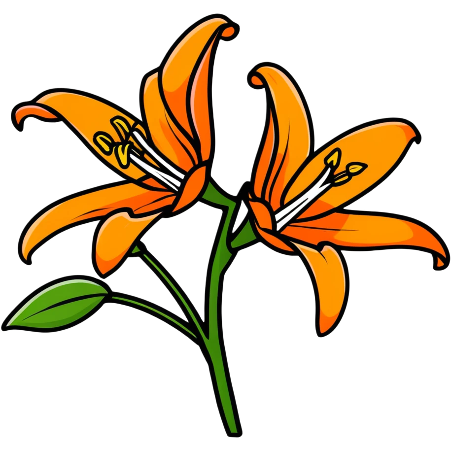 bright orange lily flower cartoonish sticker emoji