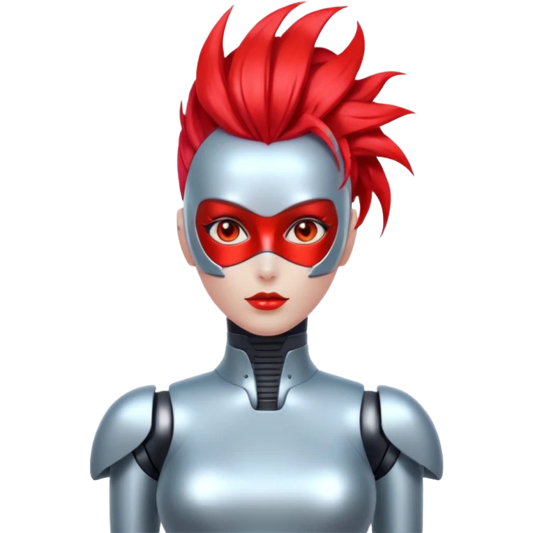 Sexy reflective glass face dronification robot girl with a red mohawk full body pinup pose  emoji