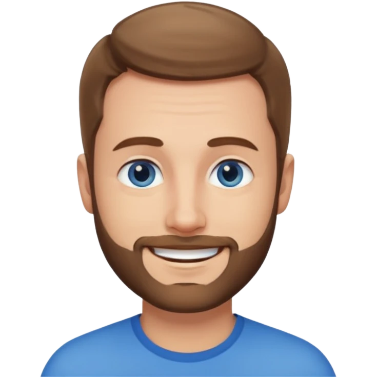 homme yeux bleus presque chauve mais encore avec des cheveux clairsemées et une barbe courte moins de chevaux et sourir emoji