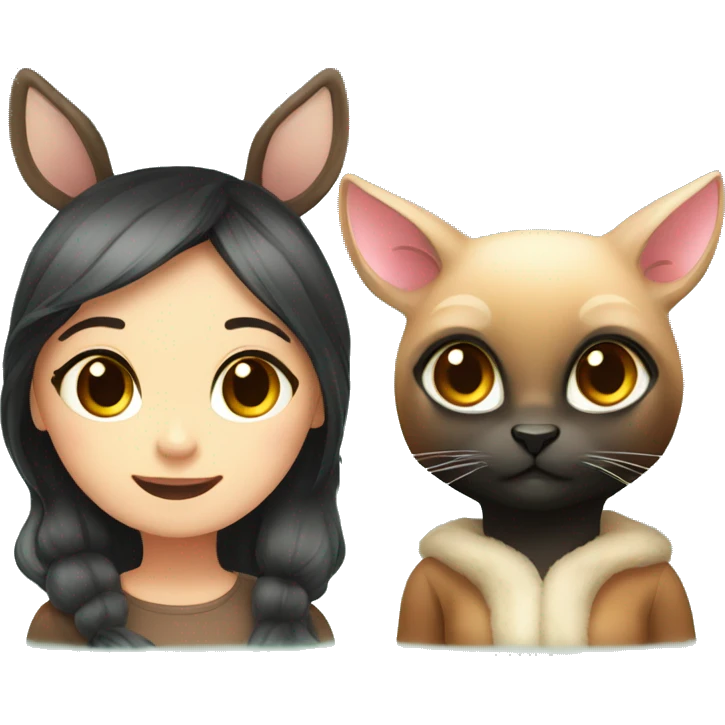 cute female deer and cute female black cat emoji