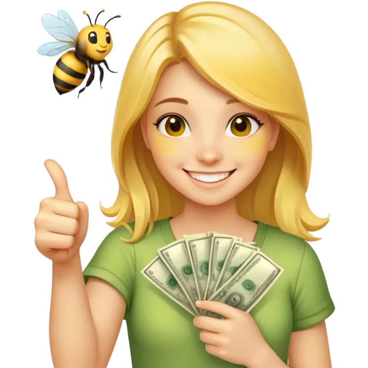 Girl ￼Bee with money shows thumbs up emoji