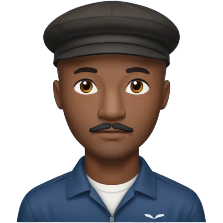 a tall dark hansome black man shaved head thin mustash with compton cap emoji