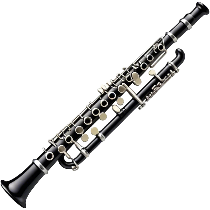 Cinematic Realistic Clarinet, deep black body with gleaming silver keys, rich warm lighting catching every intricate detail, slightly worn mouthpiece adding authenticity, glowing with a timeless and sophisticated presence. emoji