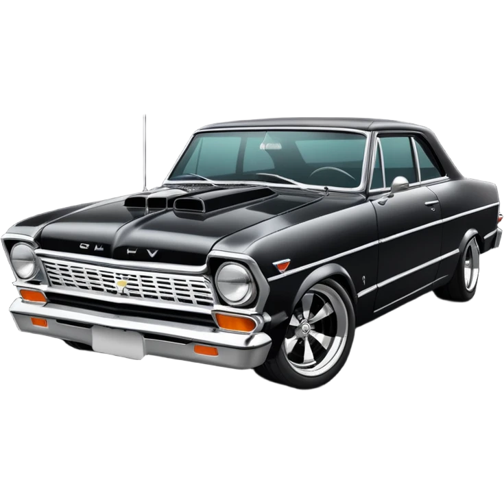Catwoman’s  black-chrome 1965 Chevy Nova SS street rat rod emoji