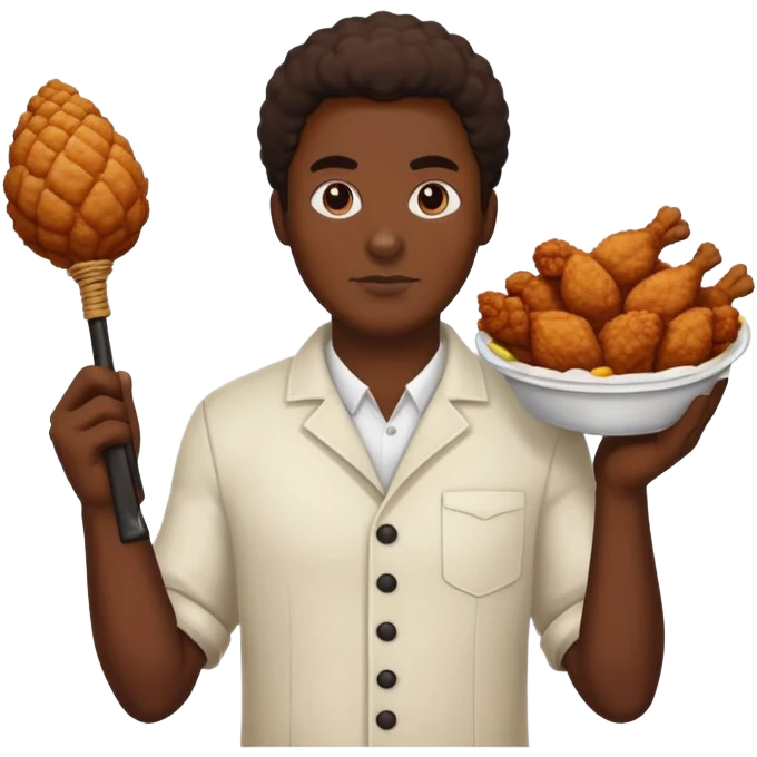 Black emoji in one hand whip and in the other hand he has fried chicken emoji