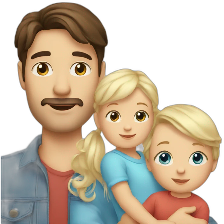 Brunette mum, dad and 2 years boy with blue eyes and 1 month blond baby emoji