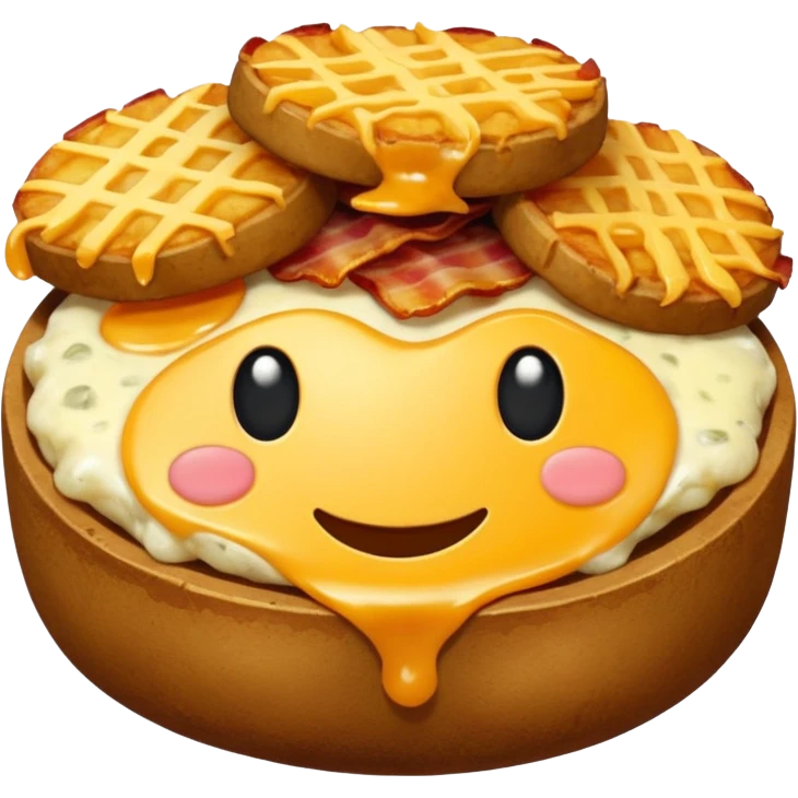Crispy, coin-shaped tot filled with gooey cheese, savory bacon bits, and fluffy potatoes. emoji