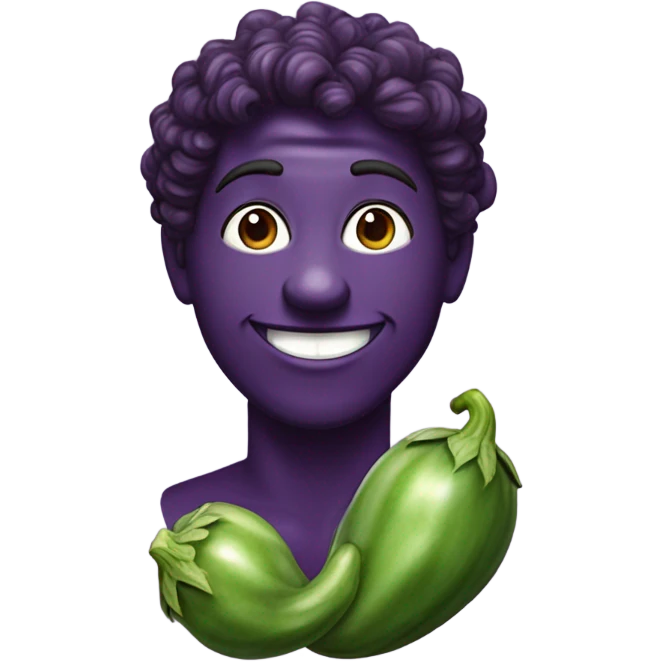 realistic portrait of smiling man as eggplant  emoji