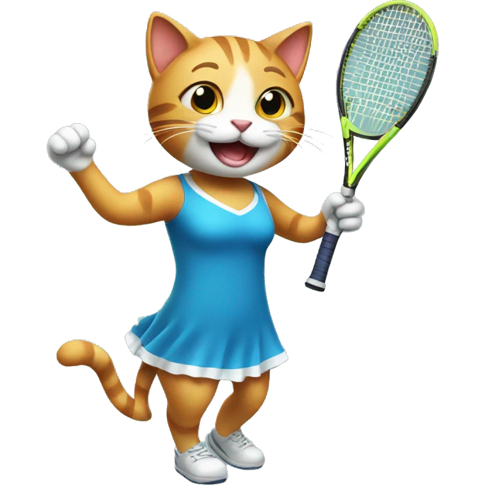 happy cat in a dress playing tennis emoji