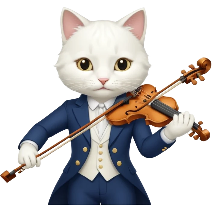 white cat play violin, wear navy suit emoji