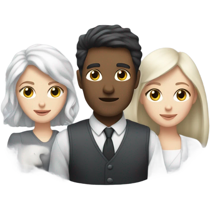 dark hair white man and white hair white woman with dark cat and semi-dark-semi-gray-semi-white cat emoji