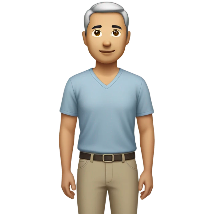 middle aged asian guy with short hair wearing v neck shirt emoji