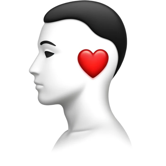 “Minimalist  b&w black-and-white male silhouette with flowing curves, overlaid with a small glowing red heart above the head — symbolizing attraction, inspiration, and transformation through the qualities admired in others.” emoji