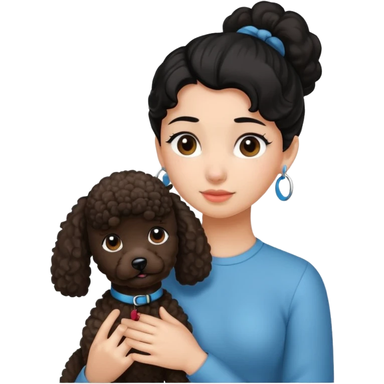 Ponytail black hair girl with brown Poodle say goodbye  emoji