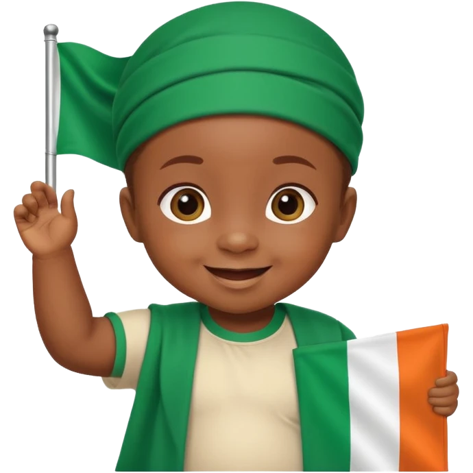 A cute Nigerian baby waving the Nigeria flag, smiling happily, colorful festive background, bright and cheerful atmosphere. emoji