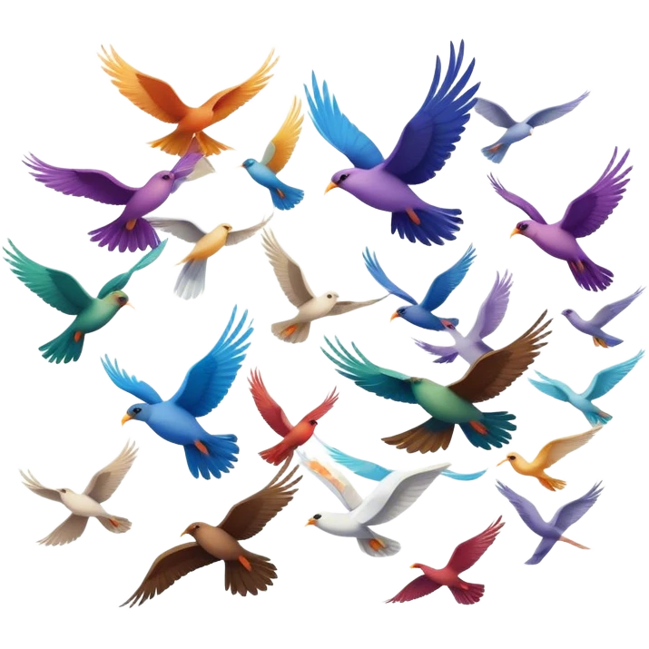 A flock of birds soaring across the sky, their wings spread wide as they glide gracefully through the air, creating a sense of freedom and movement emoji