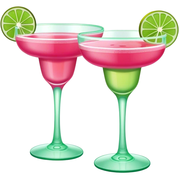 Pink margarita glass and pale green margarita glasses clinking at an angle emoji
