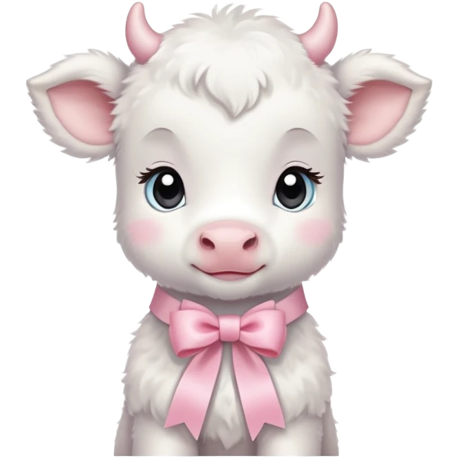 White baby calf with pastel pink ribbon around neck emoji