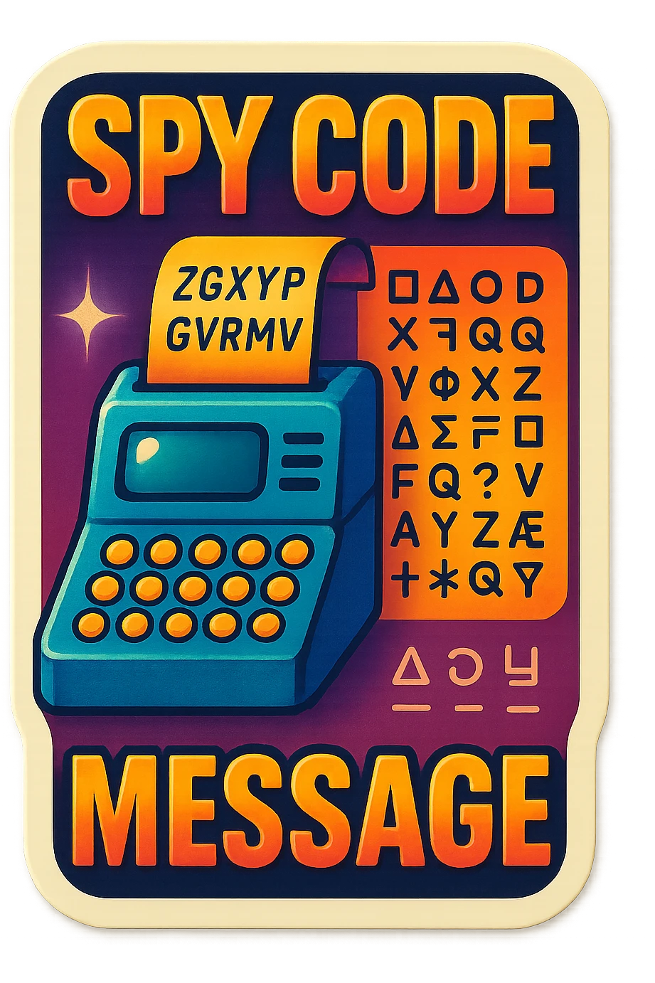 A spy code message sticker with a vintage design and colorful details emoji