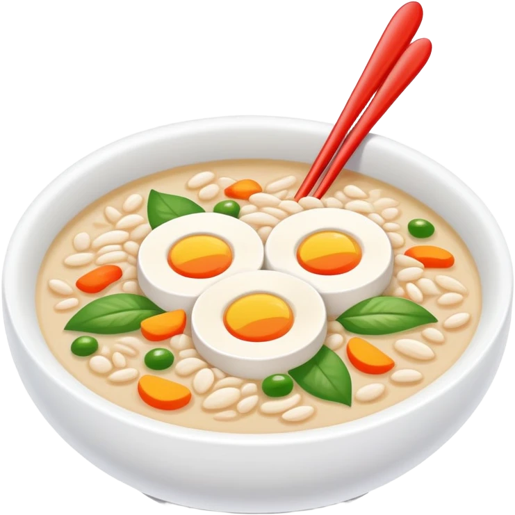 Laba Festival congee with colorful ingredients and garnishes, simplified emoji style with bold outlines and bright colors, cartoon style traditional Buddhist ceremonial porridge emoji