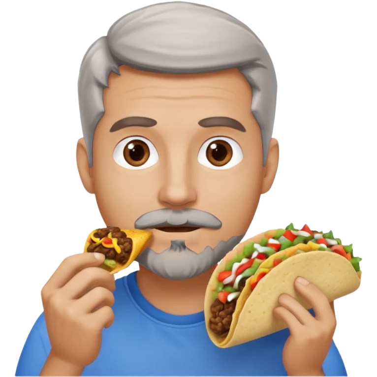 White man, blue eyes, brown gray hair, gray goatee, eating a taco emoji