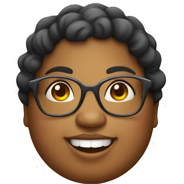 a cute fat girl, with glasses, happy emoji