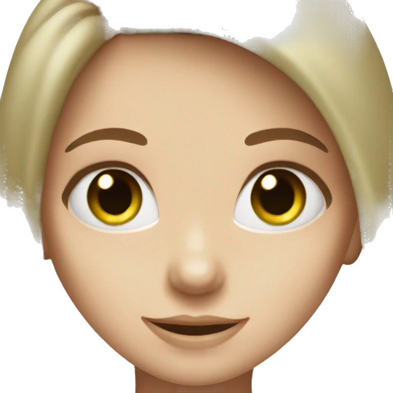 White girl with green eyes and brown hair smiling  emoji