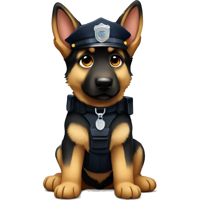 Sad German shepherd puppy sitting with police officer emoji