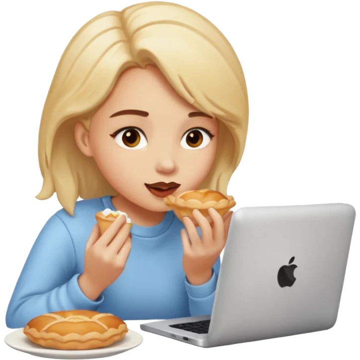a girl looking in her computer a pastrie with good food  emoji