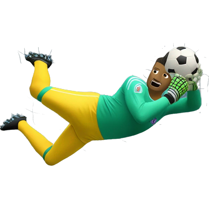 A goalkeeper in football diving top corner emoji