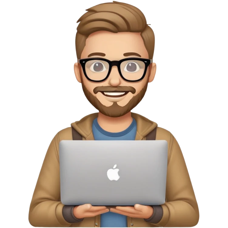 smiling hipster man with MacBook with glasses emoji