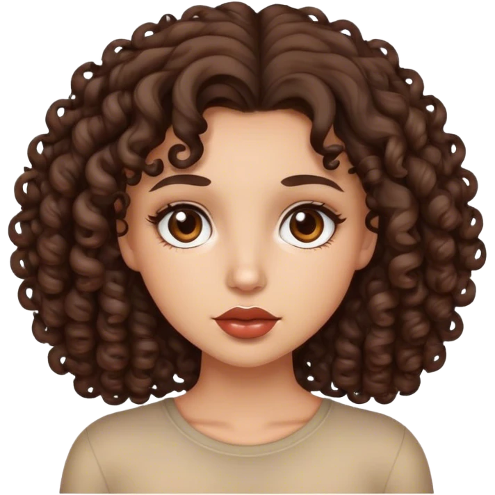 Brunette girl with curly hair type 3c color brown, brown eyes and Thick lips emoji