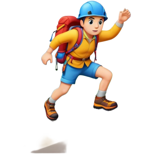 cartoon character climbing a mountain emoji