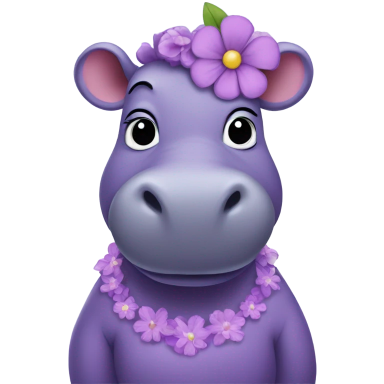 purple hippo with a flower on her head and in a dress emoji