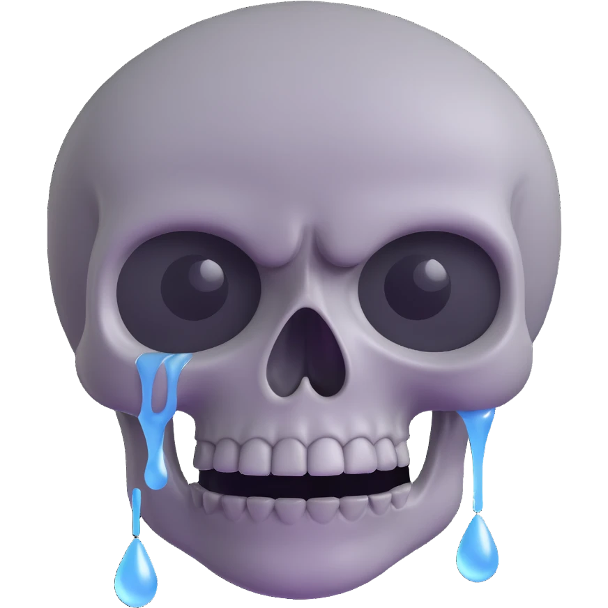 grey crying skull, 3D emoji style, subtle shading, tears, soft lighting emoji