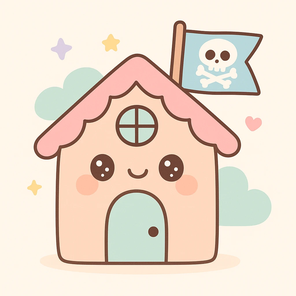 old pirate's house with skull flag emoji