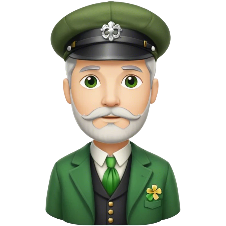 Tall grey haired man with goatee wearing a green peaky hat and kilt st. Patrick’s Day emoji