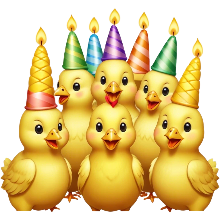 Six chickens singing, happy birthday With a corn on the cob and candles ￼￼ emoji